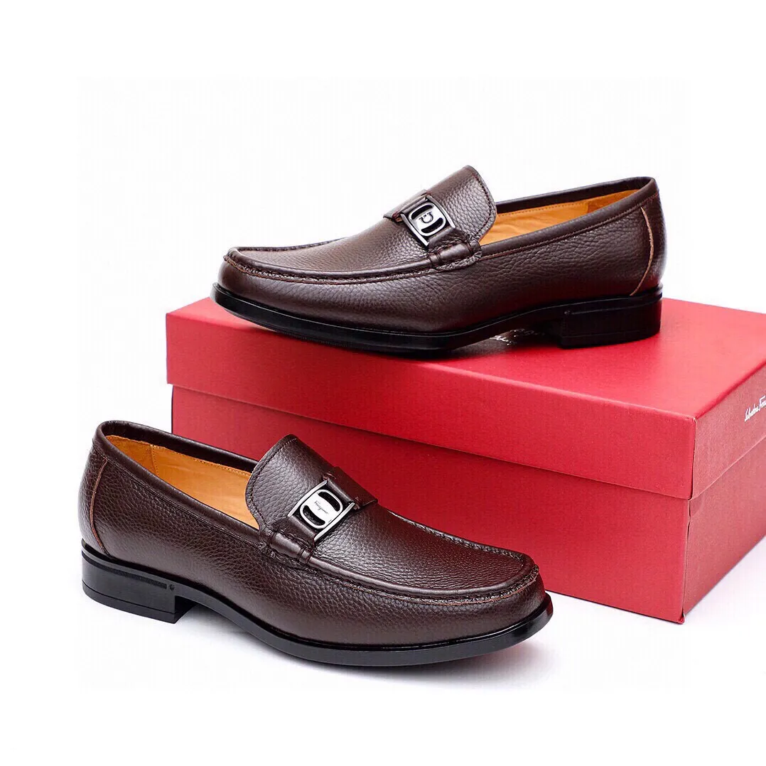 Men's shoes 💰520 💐[Ferragamo/Ferragamo] New 🐲Ferragamo* Ferragamo classic formal leather shoes! It uses imported first-layer pebbled cowhide leather upper + luxurious hardware buckle, and the inner first-layer comfortable cowhide leather lining! Original rubber outsole! Code number 38-44 (45🉑️customized)